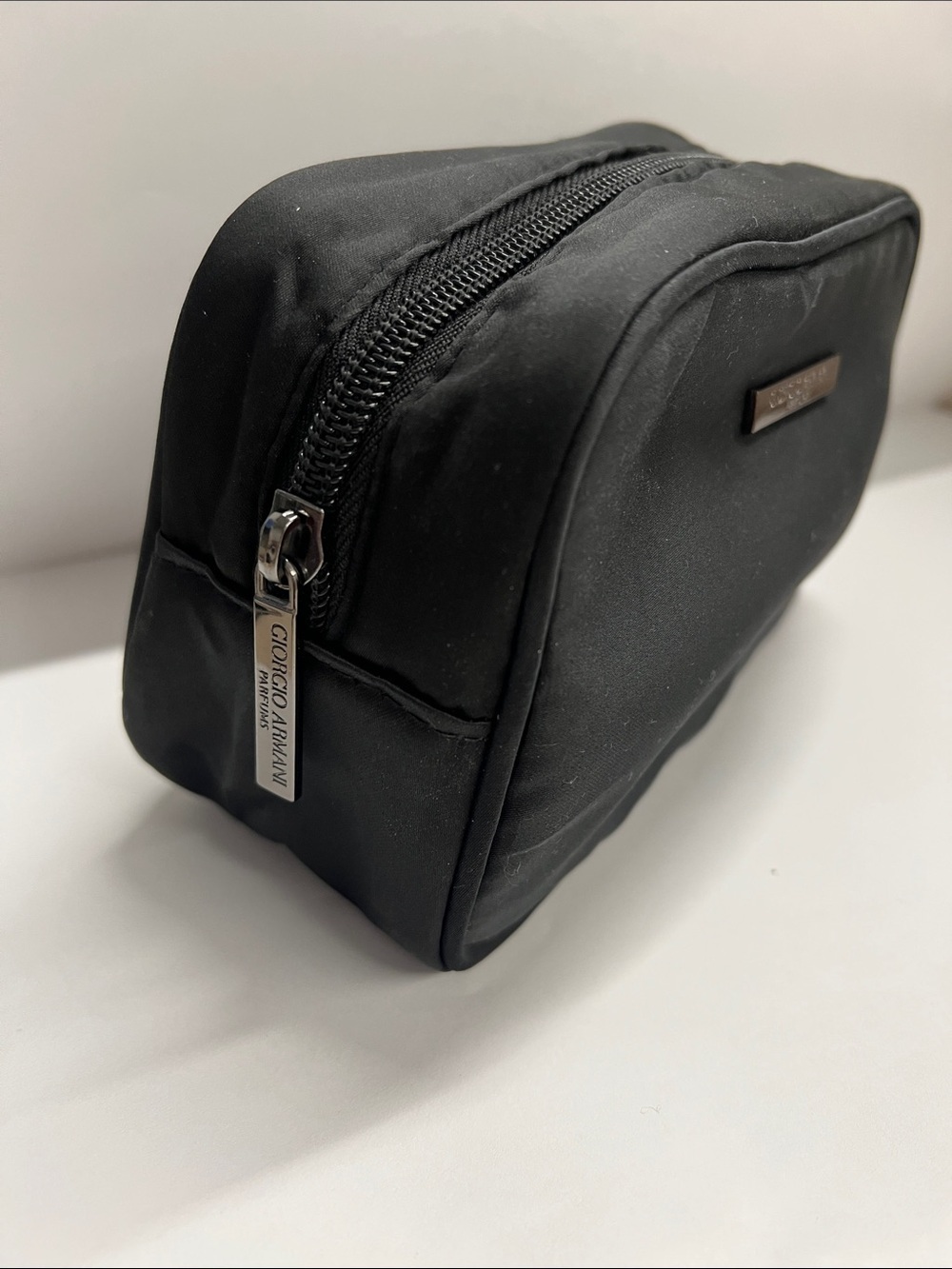 Giorgio Armani Parfums Black Satin Cosmetics Zip Clutch Pouch Bag - New